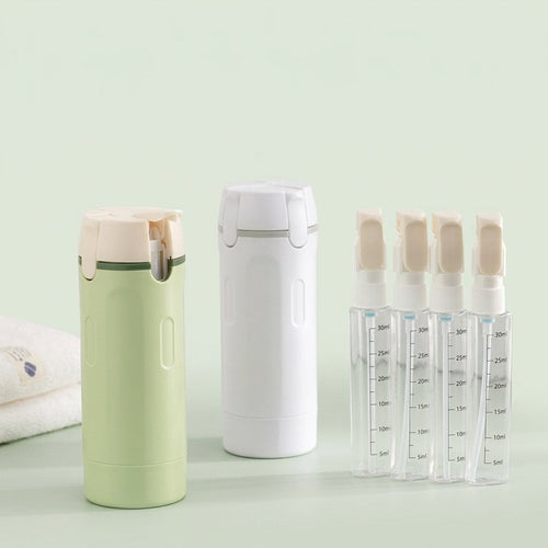 Shampy en verde y blanco con sus cuatro botes rellenables